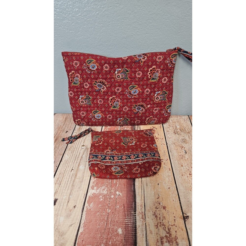 Vera Bradley Provincial Red Make Up Bag And Coin Purse Indiana Tag Vintage